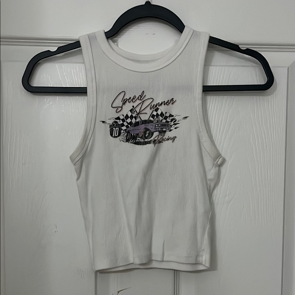 Hollister White Graphic Tank Top